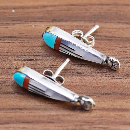 Zuni, Native American Sterling 925 silver zuni teardrop earrings w/ turquoise