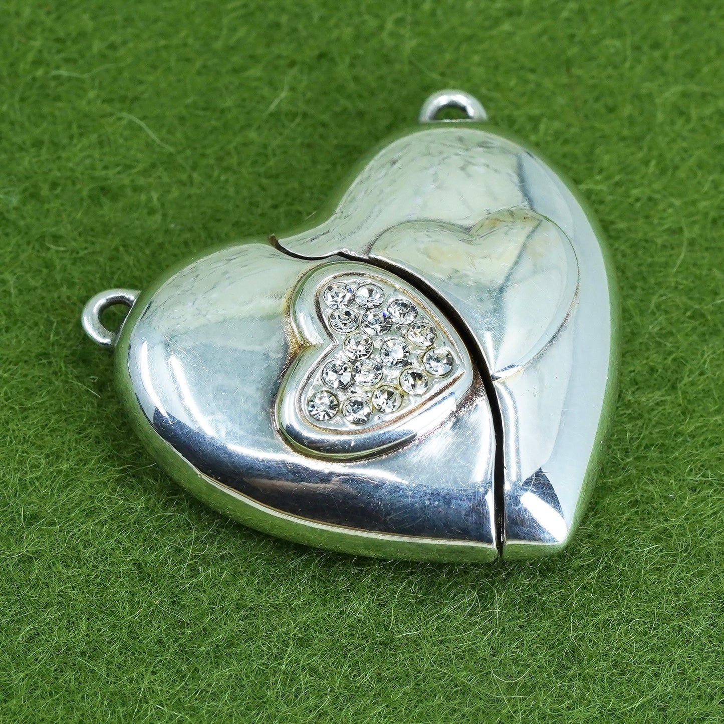 Vintage Lenox sterling 925 silver pendant, open heart with love charm inside