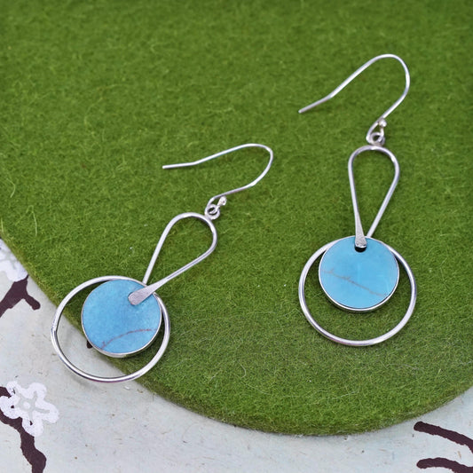 Southwestern sterling silver 925 handmade earrings with circle turquoise