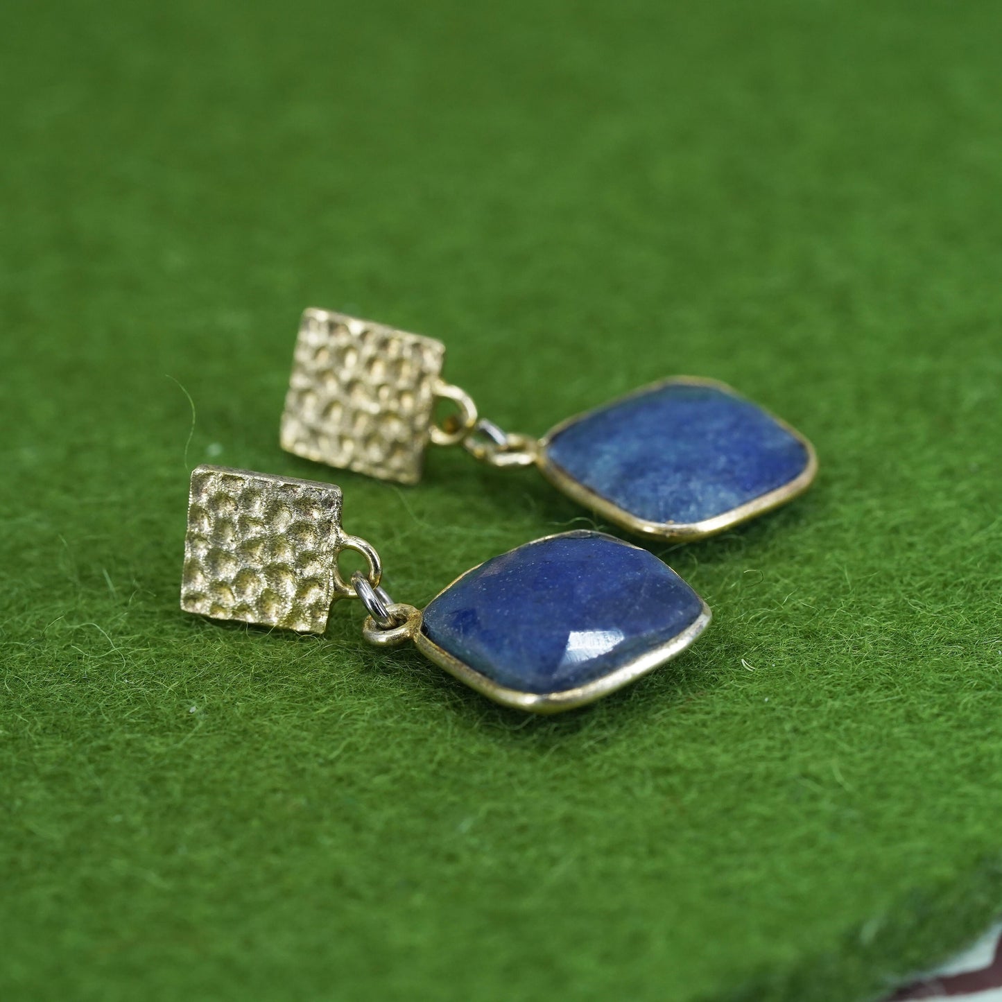 Vintage yellow gold over Sterling silver 925 handmade earrings with sodalite