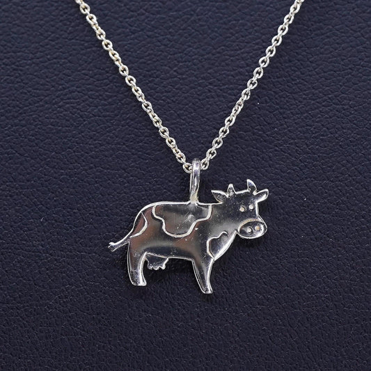 16+2”, sterling 925 silver handmade circle necklace w/ wish mill cow charm