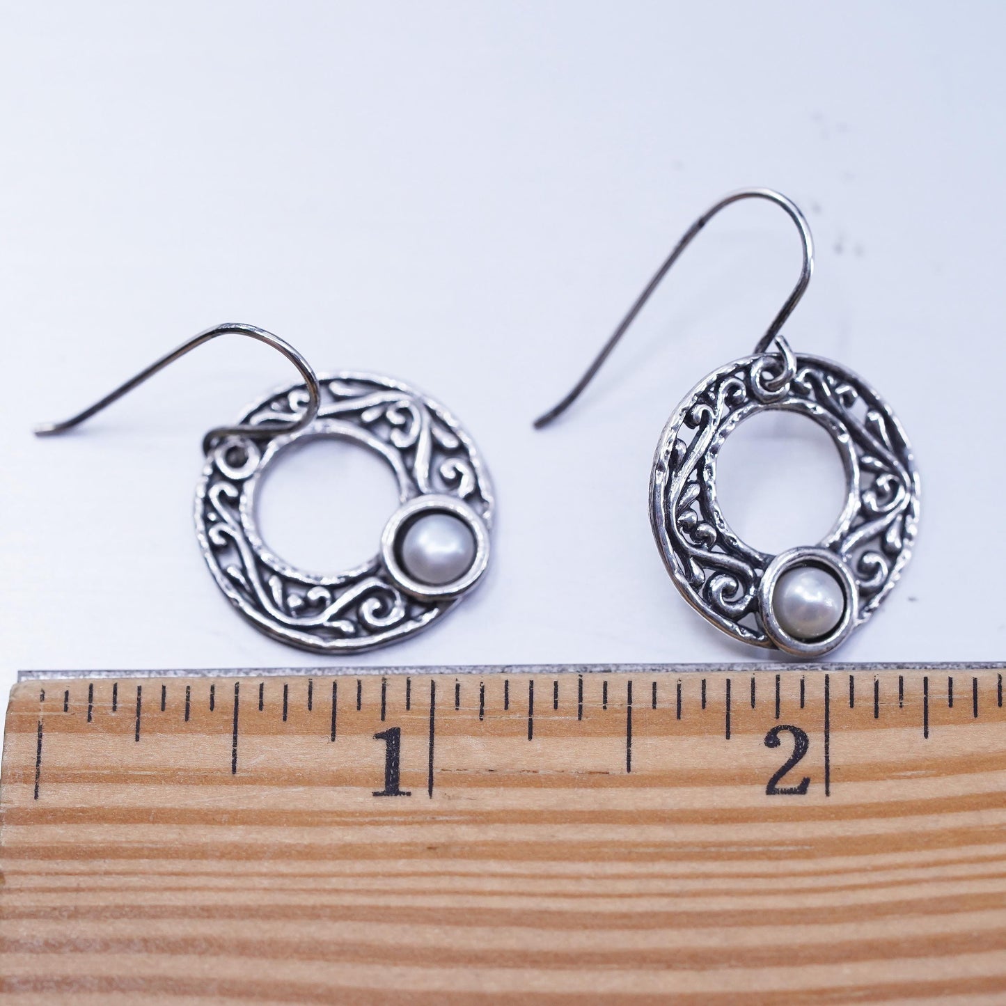 VTG Israel Didae Shablool Sterling 925 silver handmade circle earrings pearl