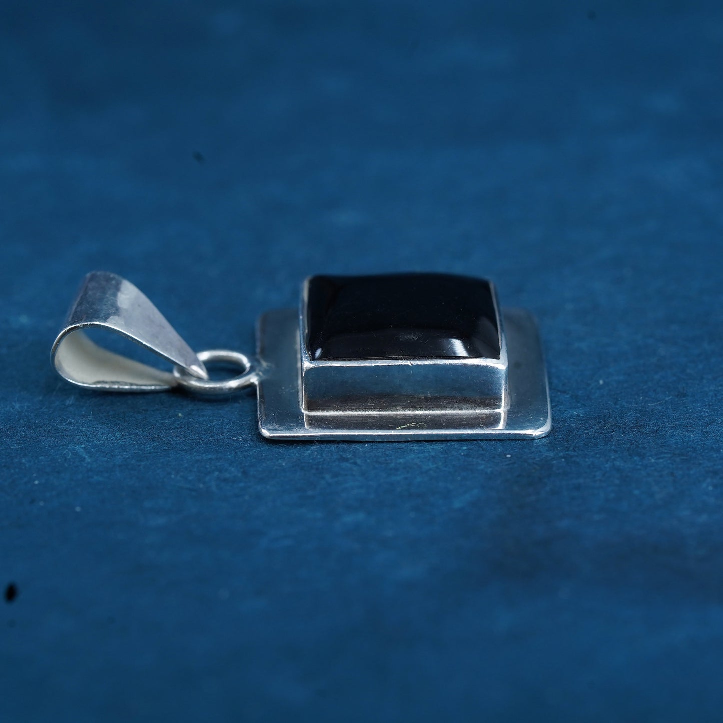 Vintage Sterling 925 silver handmade square pendant with onyx