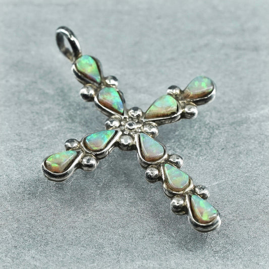 vintage Native American zuni sterling 925 silver cross pendant with opal
