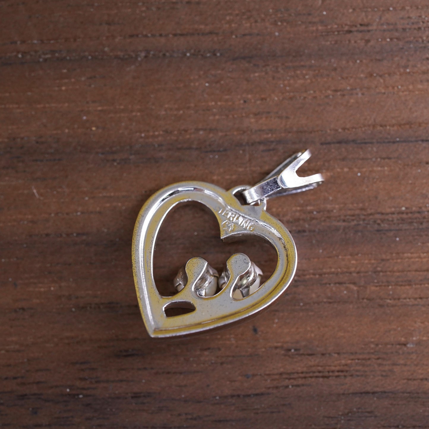 Vintage Sterling silver pendant, solid 925 silver pendant with pearl heart