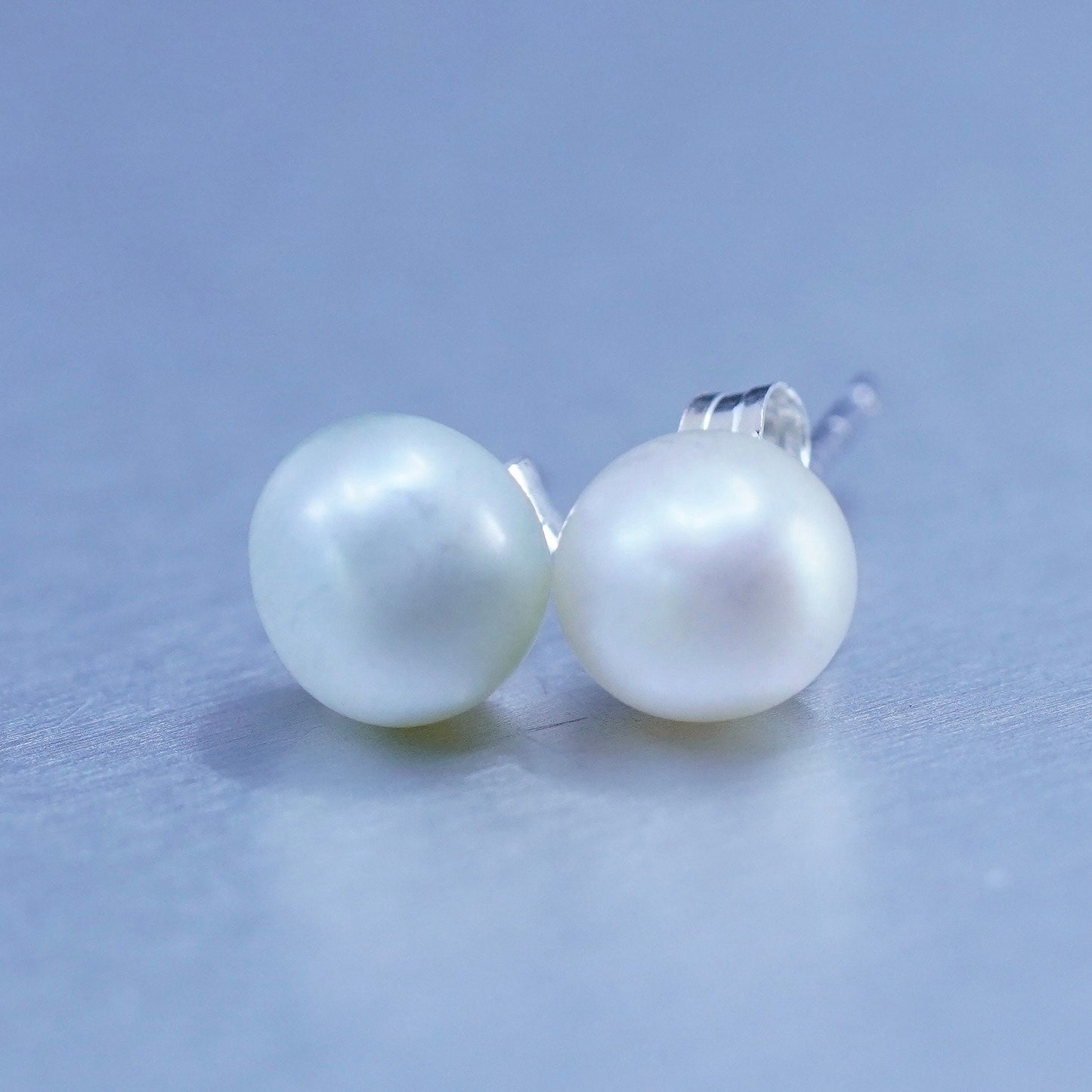 5mm, Vintage Sterling 925 silver handmade earrings, studs with pearl