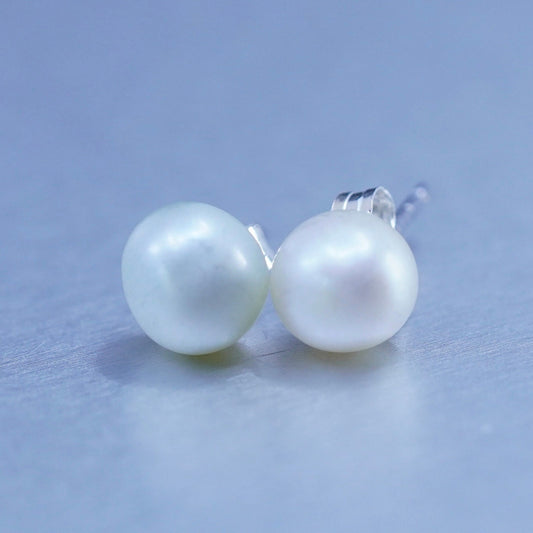 5mm, Vintage Sterling 925 silver handmade earrings, studs with pearl