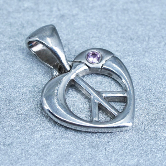 vintage Sterling silver handmade 925 peace sign CND charm heart pendant