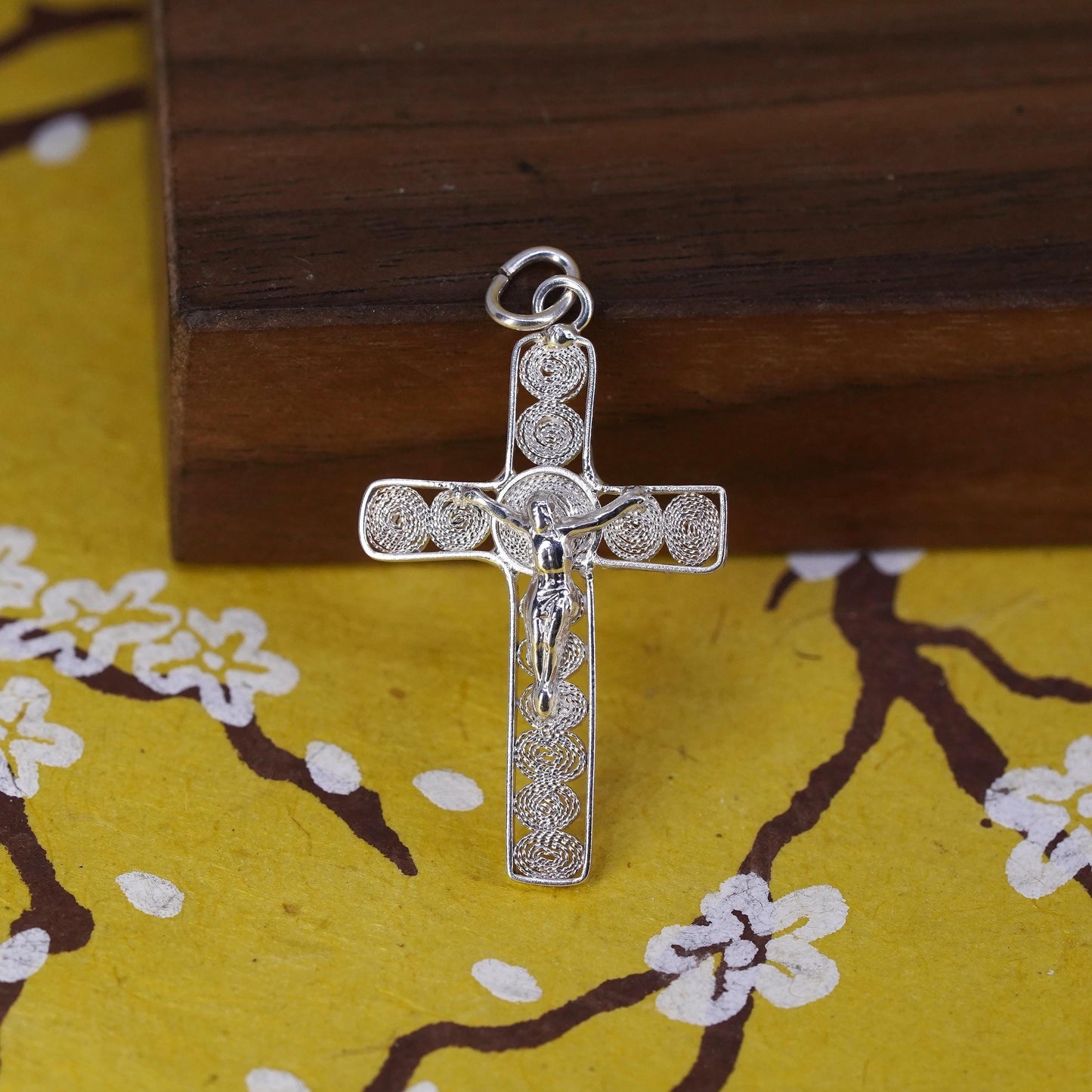 Vintage Sterling silver handmade pendant, 800 filigree cross