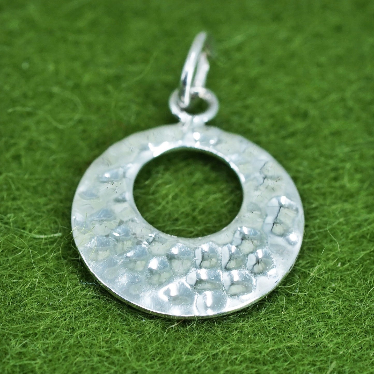 Vintage Sterling silver pendant, 925 hammered disc charm