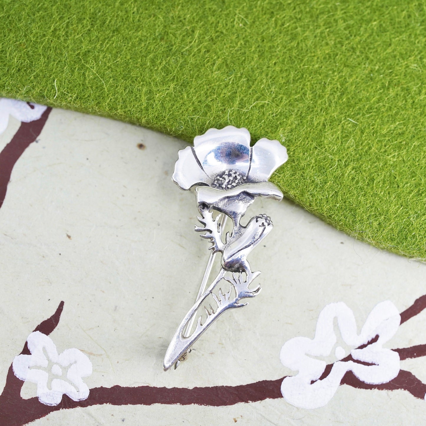 Vintage Jewel Art sterling silver handmade brooch, 925 flower pin