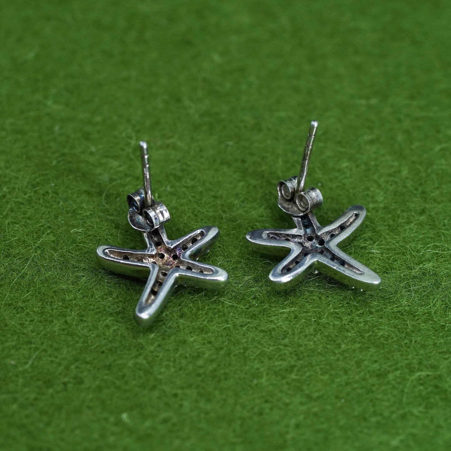 Vintage sterling silver star clear CZ studs, fashion minimalist earrings