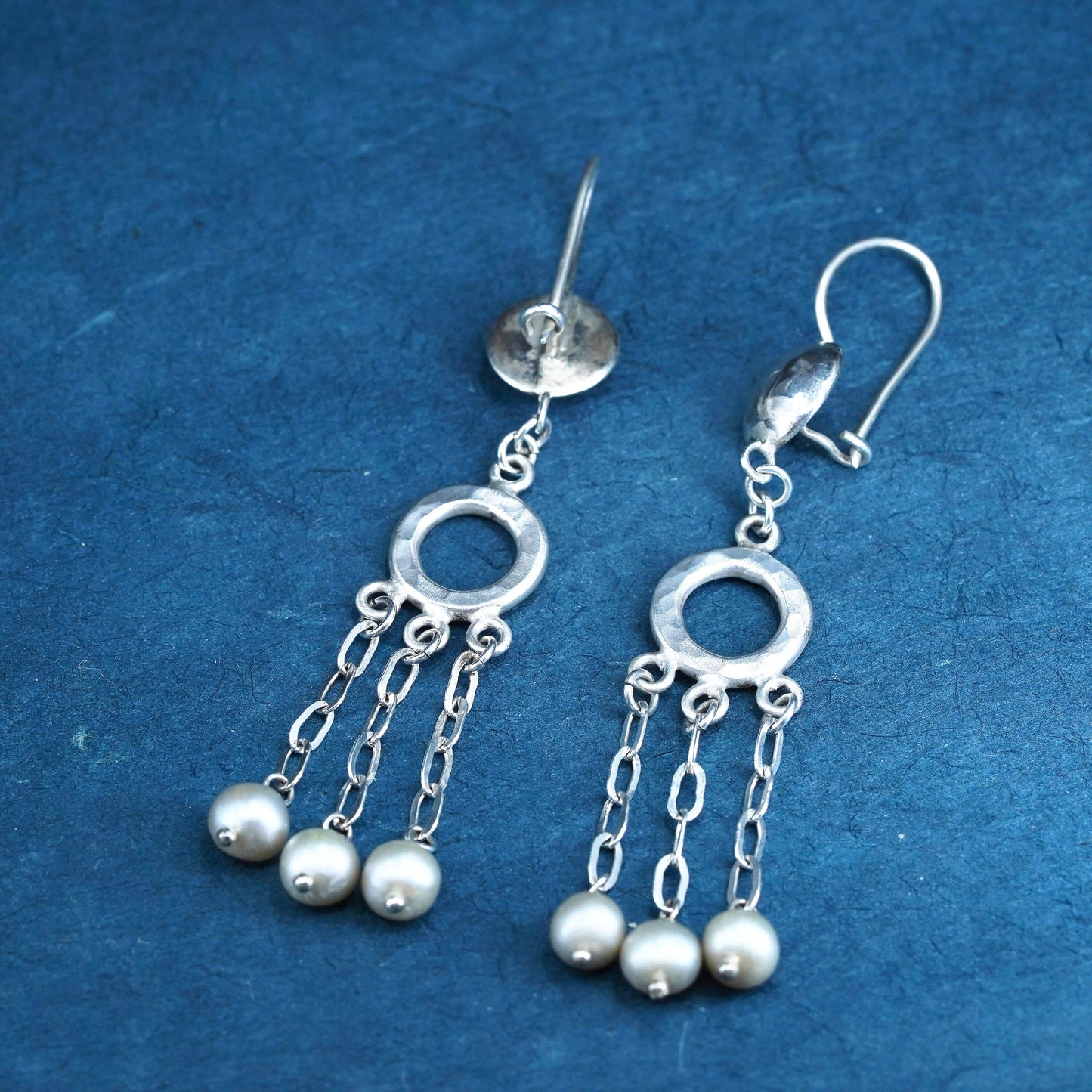 Vintage Sterling 925 silver handmade earrings with pearl drops