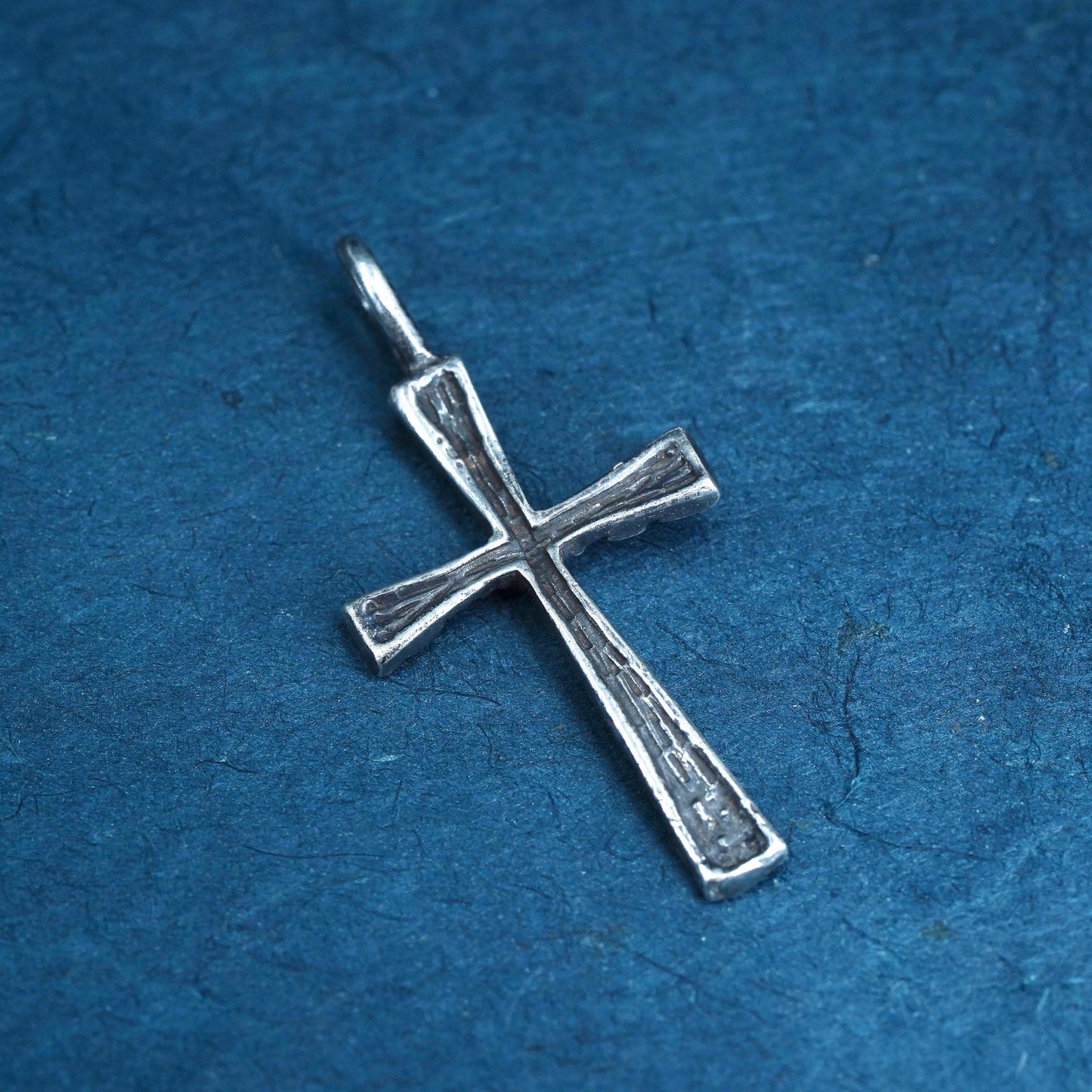 vintage Sterling silver Handmade charm, textured 925 Jesus cross pendant