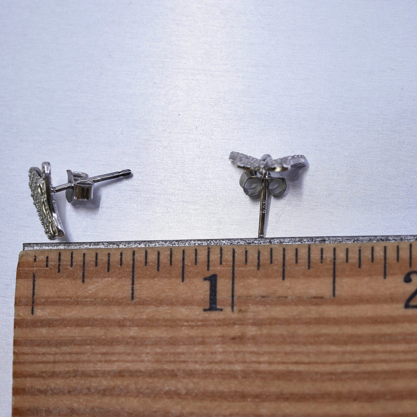 Vintage Sterling 925 silver handmade earrings, butterfly studs with cluster Cz