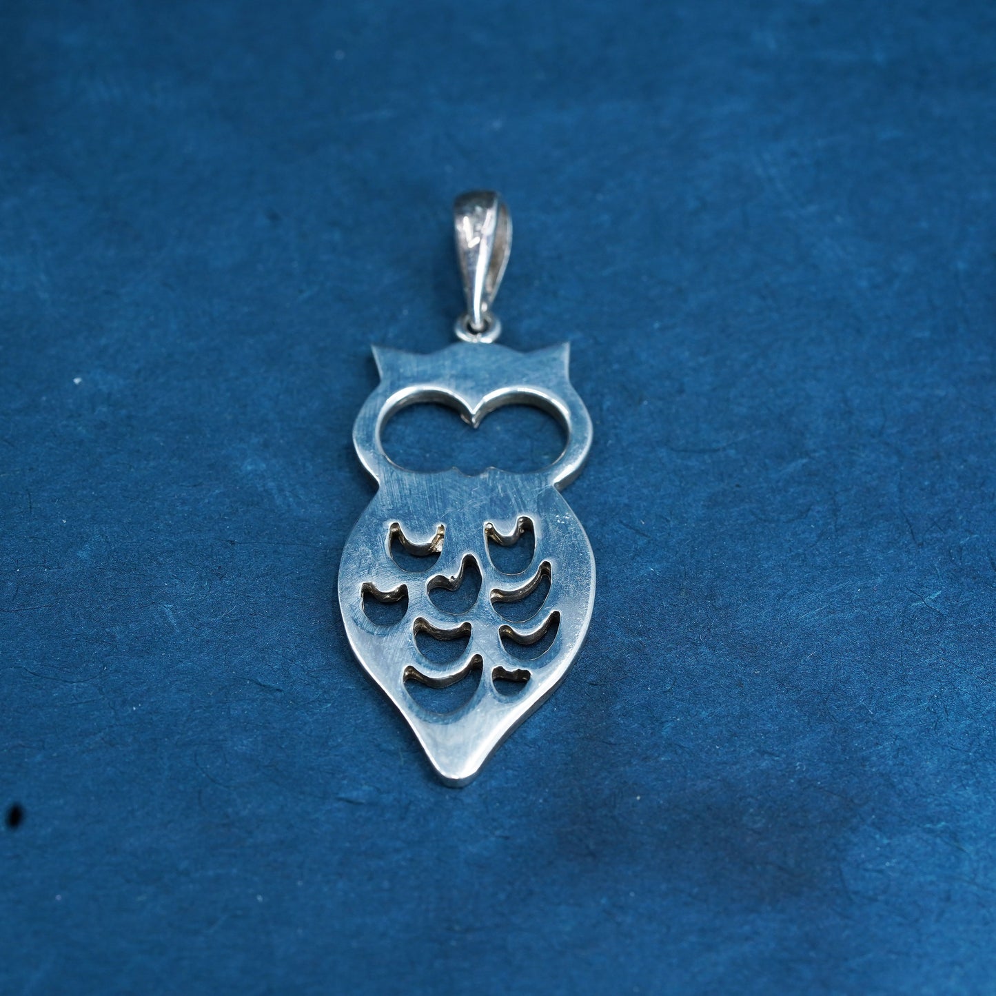 Vintage Sterling silver Handmade pendant, simplified 925 owl charm with cz