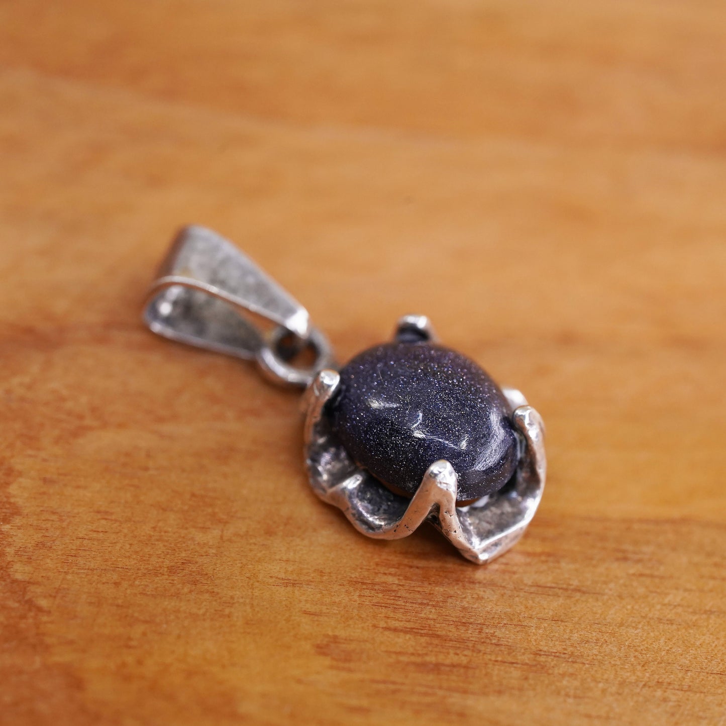 Vintage sterling 925 silver Handmade charm Pendant with oval blue goldstone