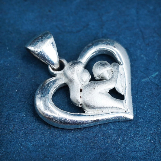 Sterling silver handmade prayer pendant, 925 mother and baby heart