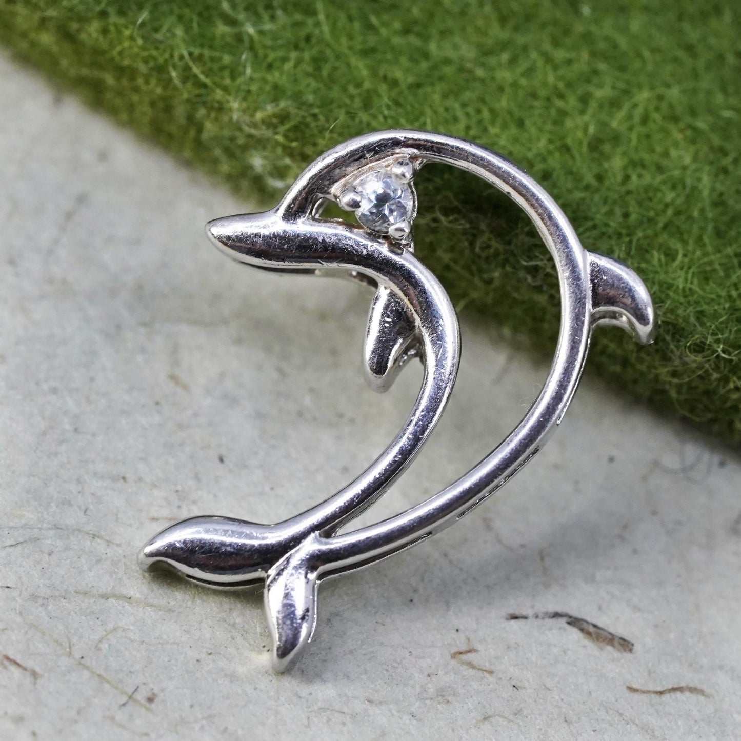 Vintage sterling silver handmade pendant, 925 cz Dolphin