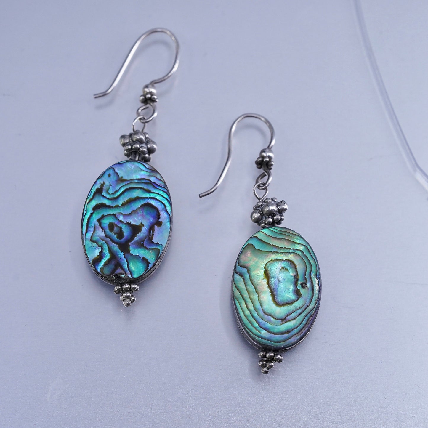 Vintage Sterling 925 silver handmade earrings with oval abalone