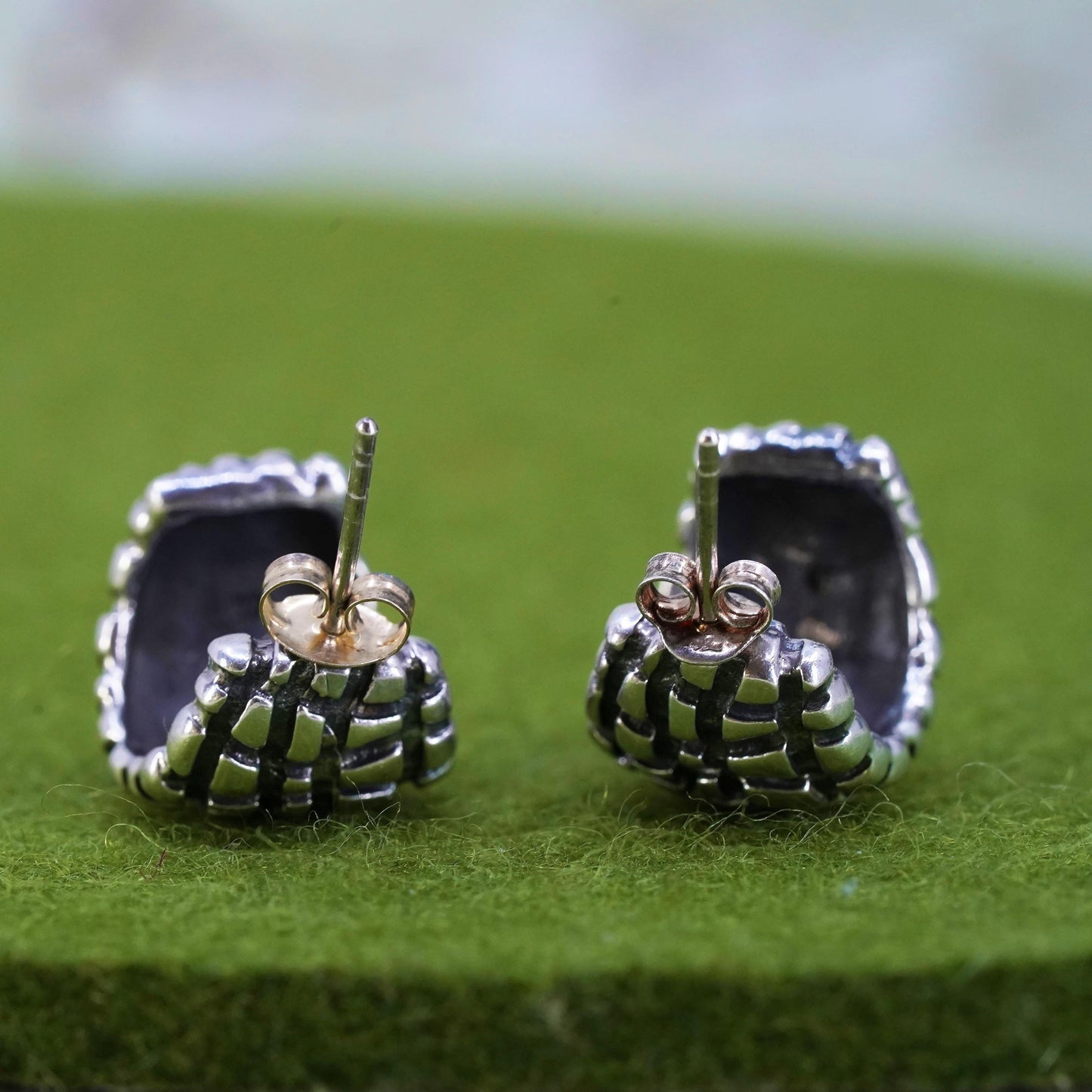 0.75”, Vintage Sterling silver handmade earrings, 925 textured Huggie studs