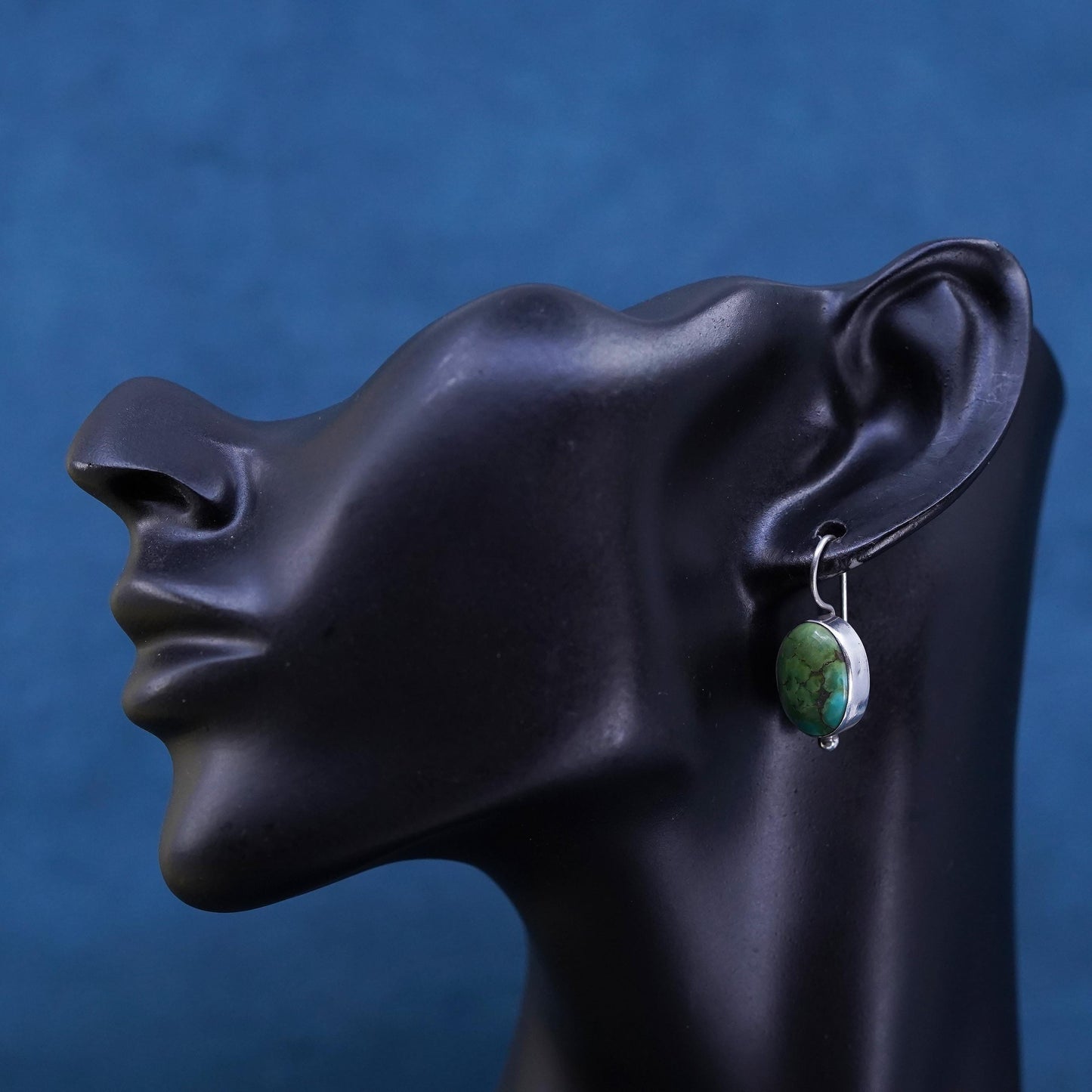 Native American southwestern sterling 925 silver earrings with green turquoise