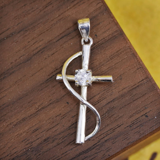 Vintage Sterling silver handmade pendant, 925 cross with Cz inlay, Christian