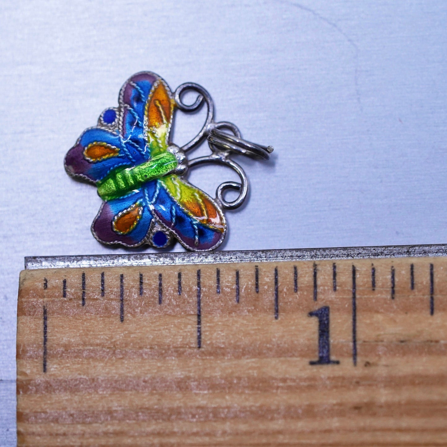 Vintage sterling silver handmade pendant, 925 colorful enamel butterfly charm