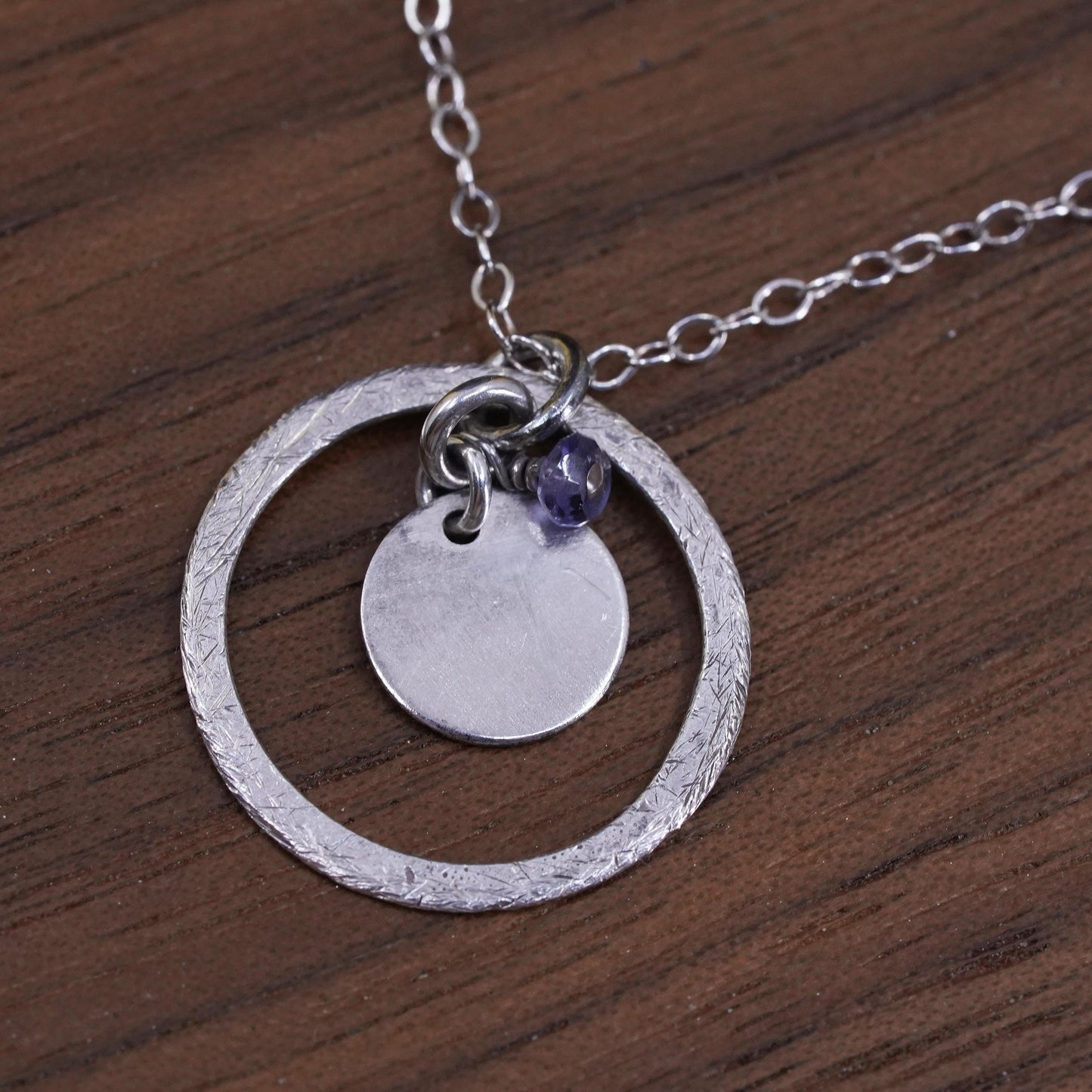 18", Sterling silver necklace, 925 flatten circle chain w/ round tag pendant D