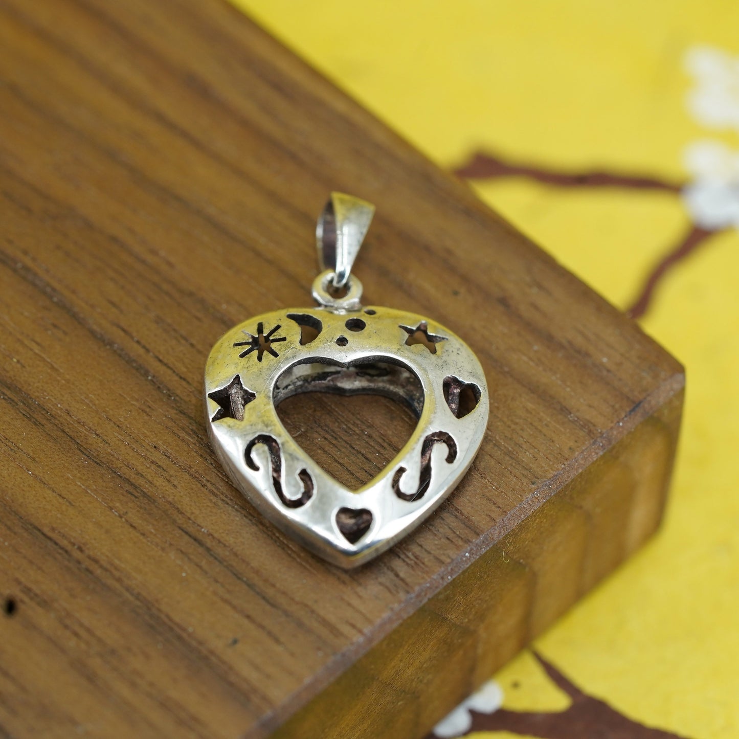 Sterling silver handmade pendant 925 heart shaped photo locket star moon cutout