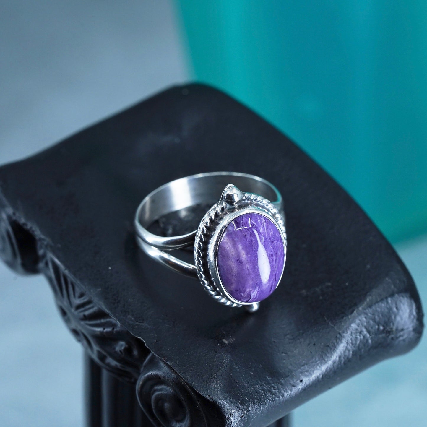 Size 9, Native American BKF Burt Francisco Sterling 925 silver ring purple jade