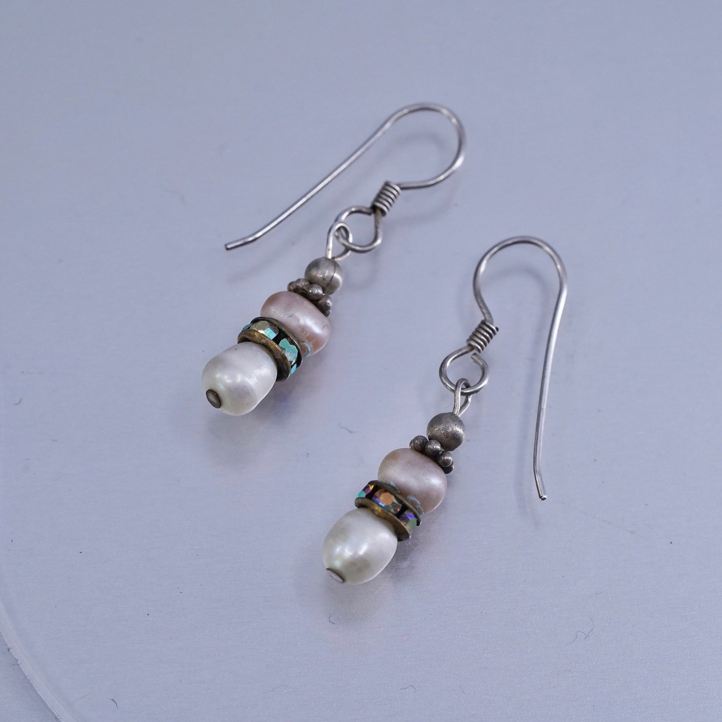 Vintage Sterling 925 silver earrings, dangle with pearl and Cz