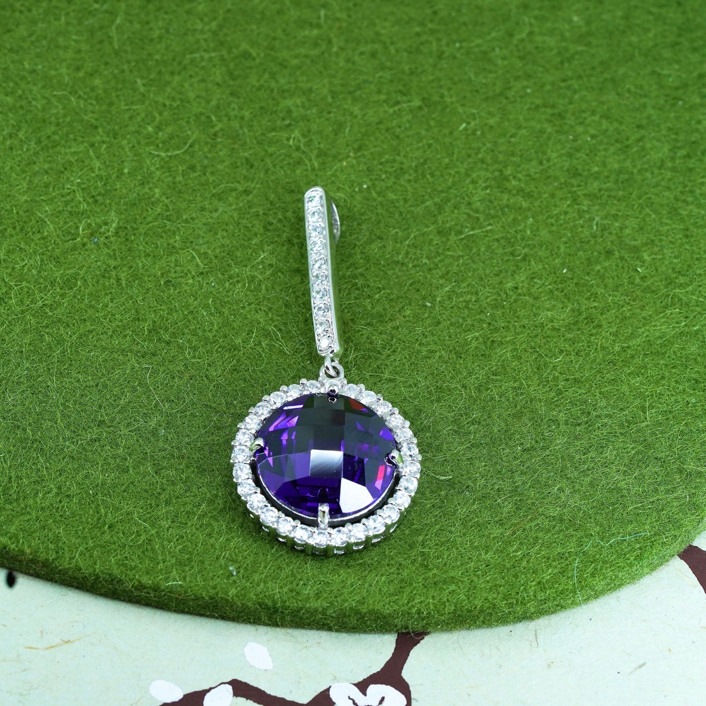 Vintage Sterling 925 silver handmade pendant with amethyst and cz around