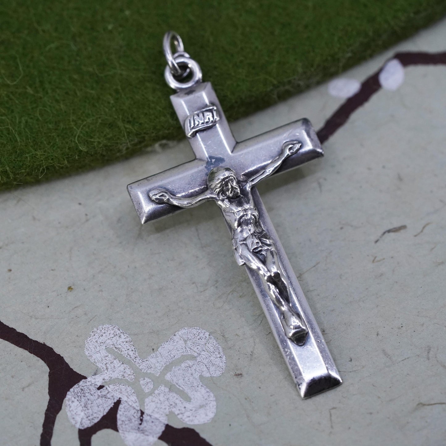 Vintage INRI Sterling silver filigree pendant, 925 cross charm with Jesus