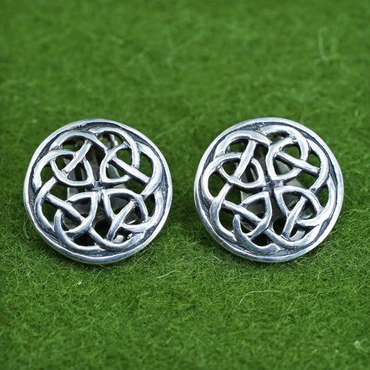 VTG sterling silver handmade earrings, Irish Celtic knotted woven 925 clip on