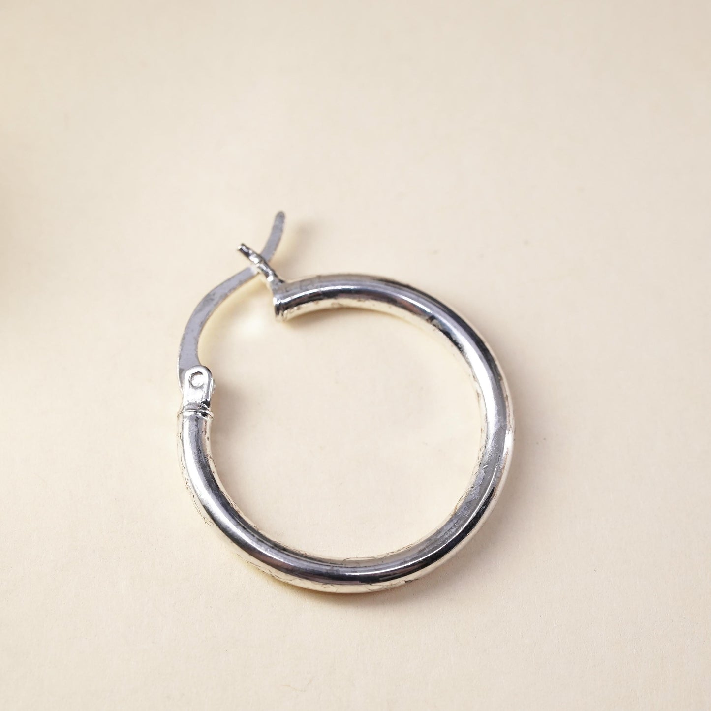 1", Vintage sterling silver loop single earring, minimalist primitive hoop