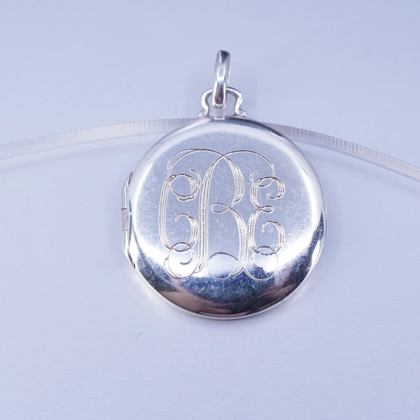 vintage Stella Dot Sterling 925 silver handmade circle monogram photo locket pendant engraved “CEB”, stamped 925 Stella Dot