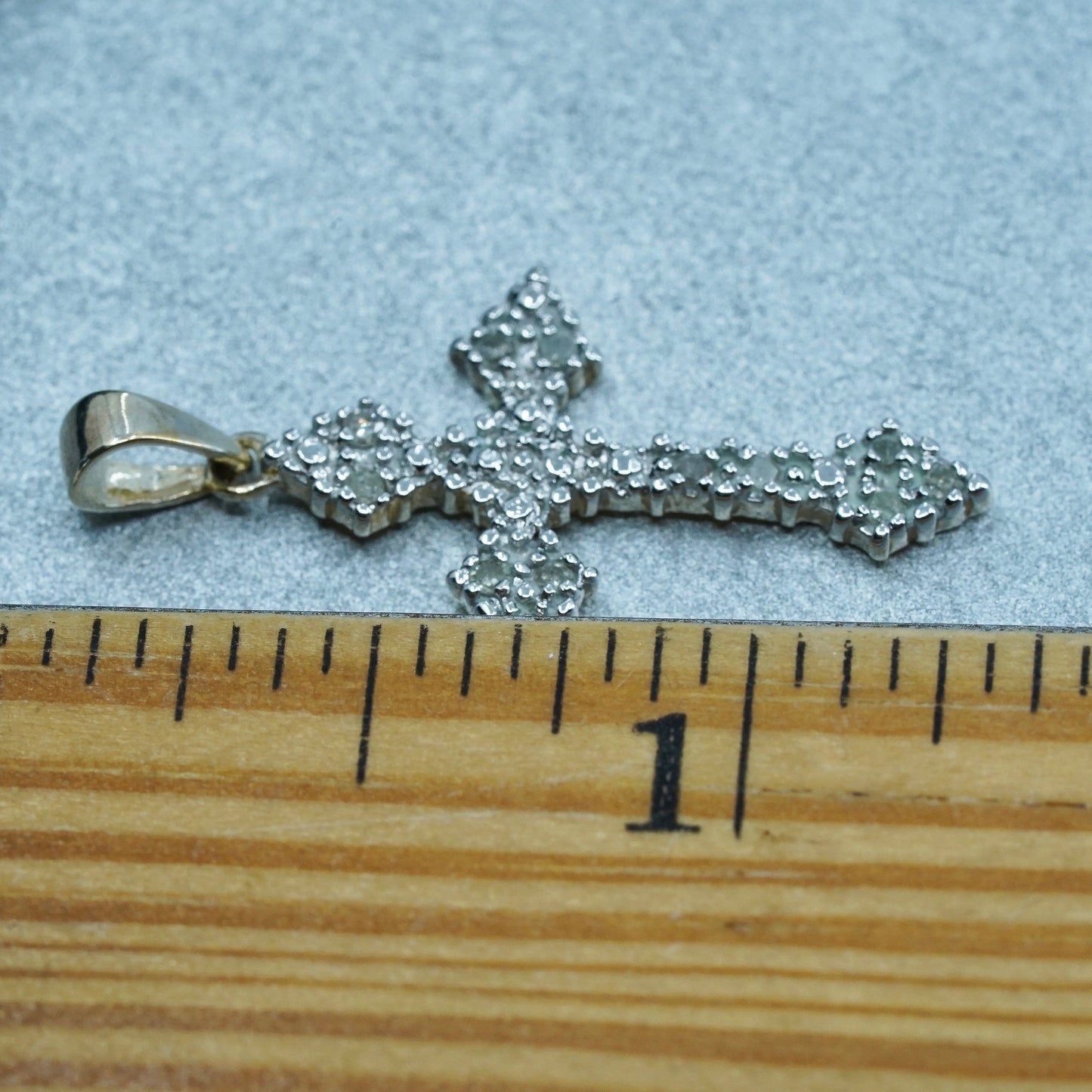 Vintage vermeil gold over sterling 925 silver pendant, cross with diamonds