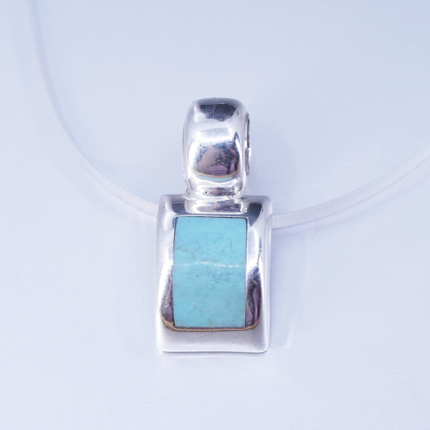 Vintage southwestern sterling 925 silver pendant with square turquoise