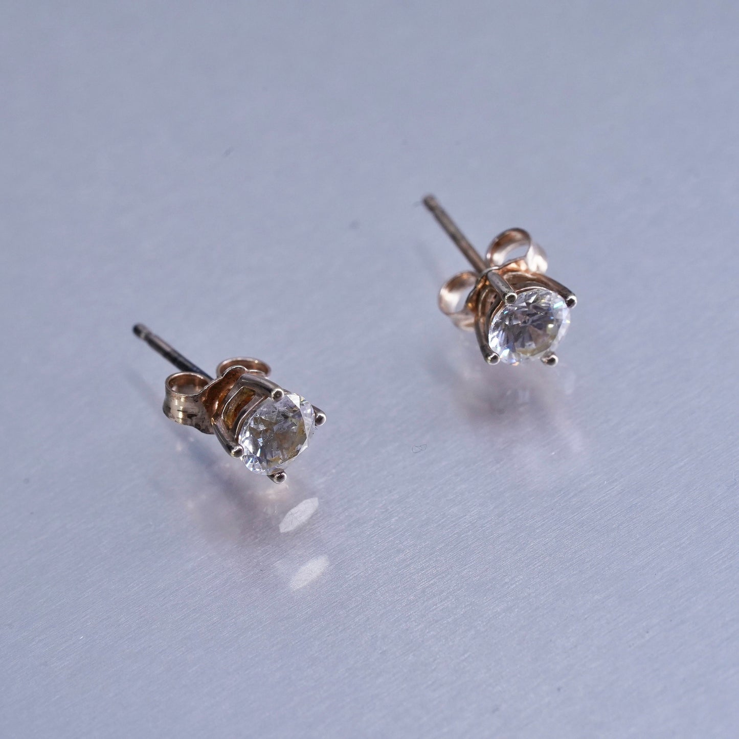 5mm, Vintage rose gold Sterling 925 silver earrings, studs with cz inlay