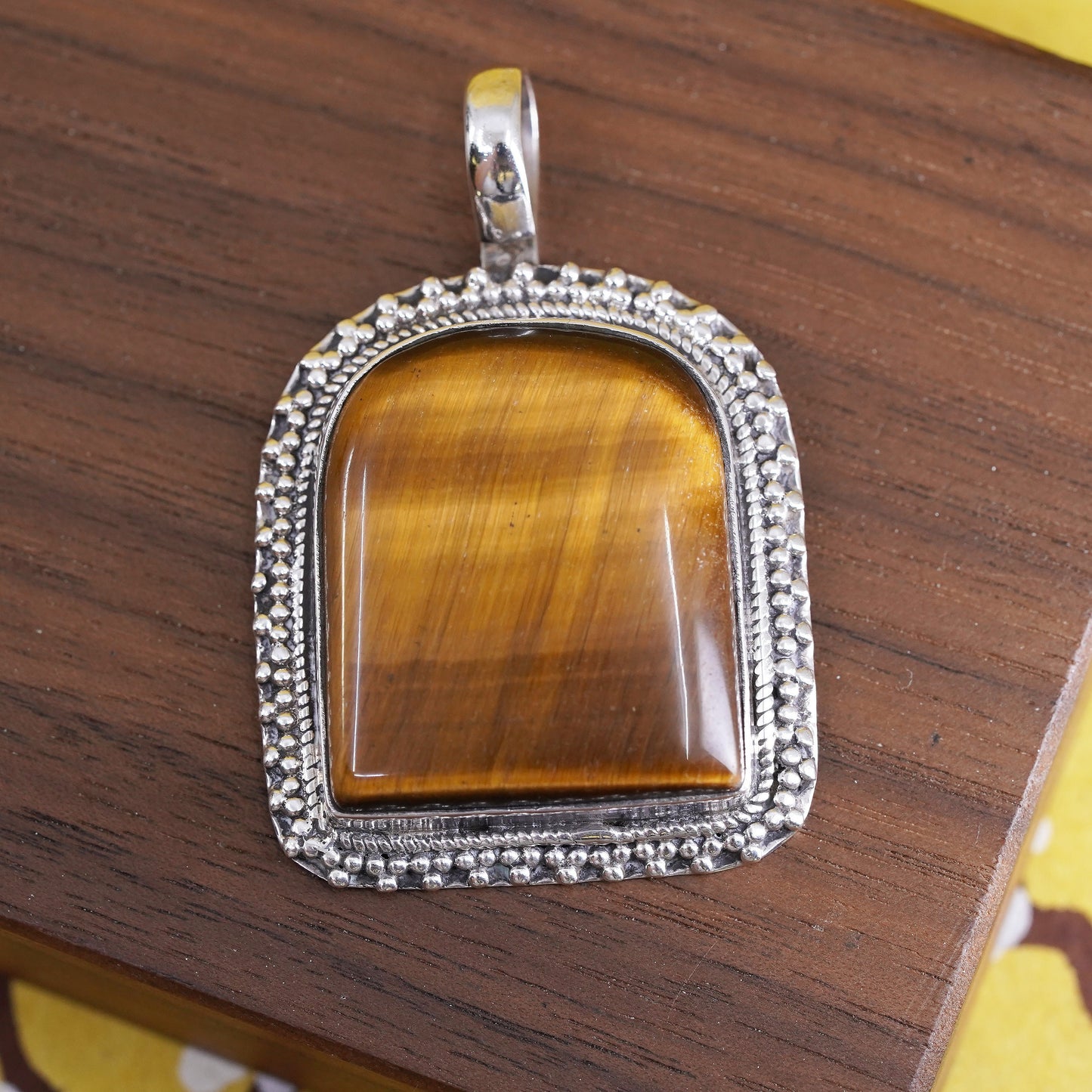 VTG Mexican Sterling 925 silver oval pendant with golden tiger eye and beads