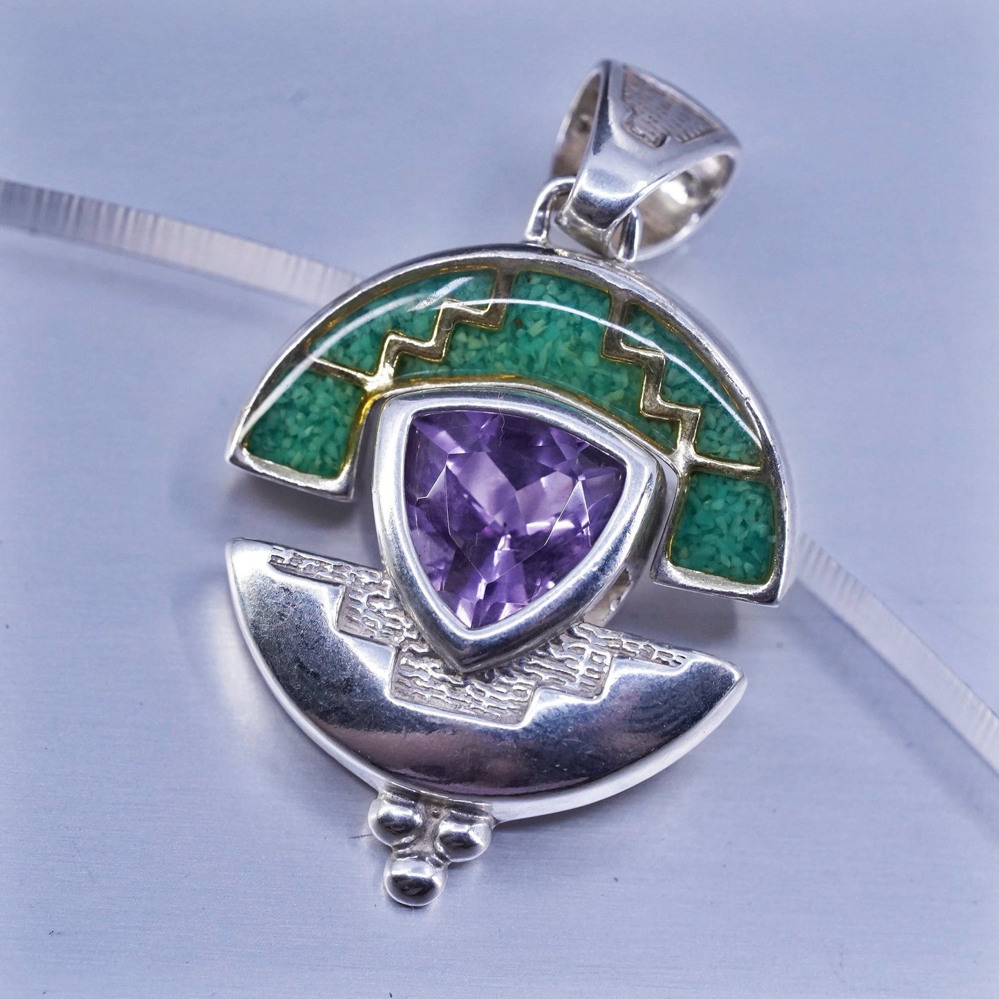 Vintage Relios Carolyn pollack pendant sterling 925 silver enamel amethyst