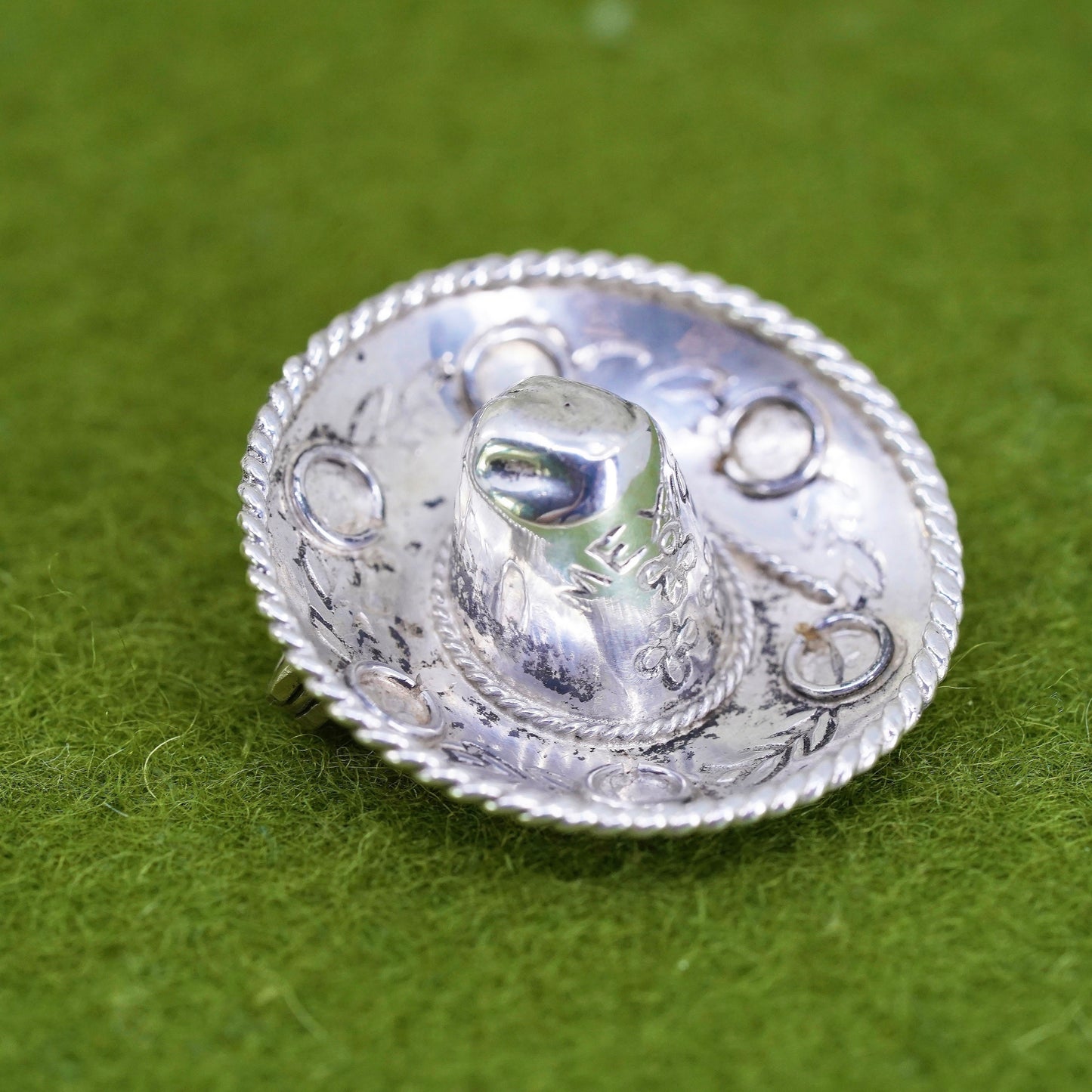 Mexican sterling silver handmade pin, 925 Sombrero Hat brooch