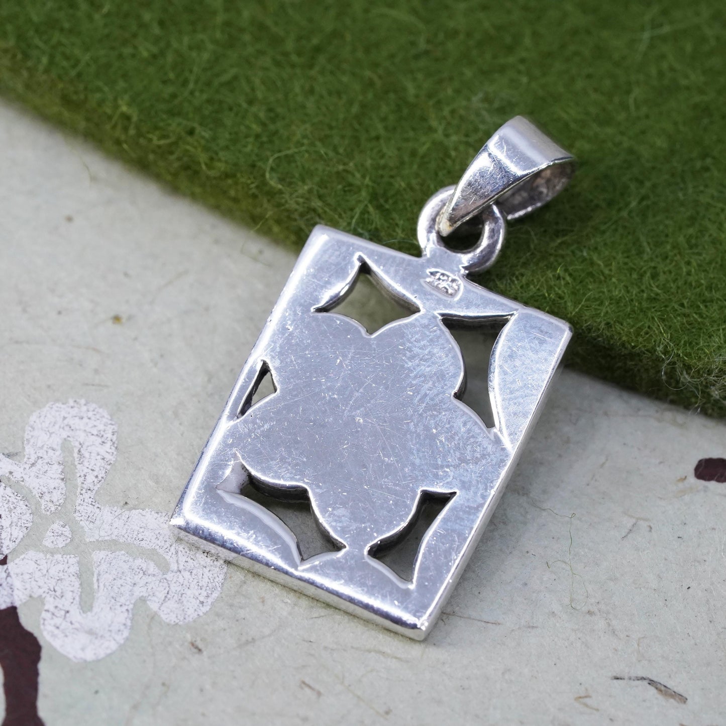 vintage sterling silver handmade pendant, 925 flower with mother of pearl inlay