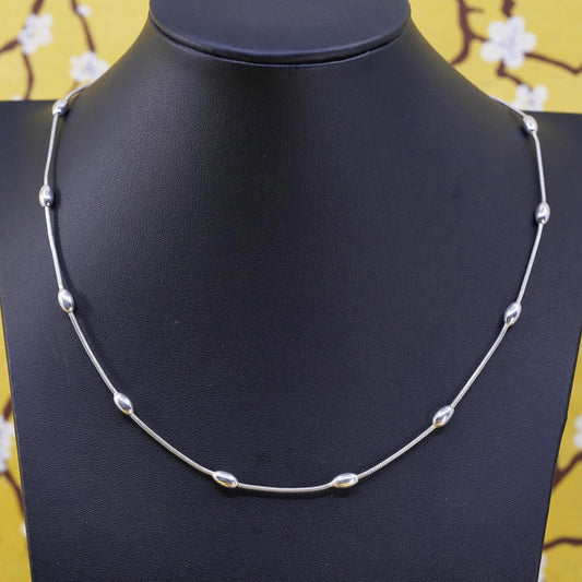 18", vintage Sterling silver necklace, Italy 925 square snake chain 4mm beads