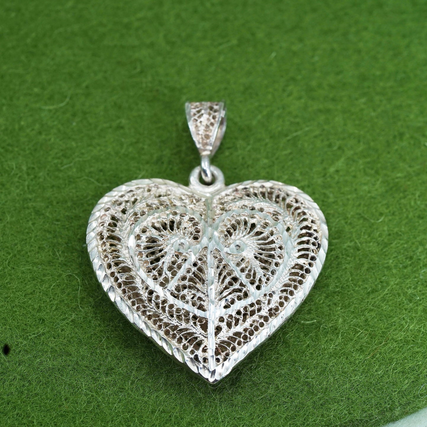 vintage sterling silver handmade pendant, 925 filigree heart