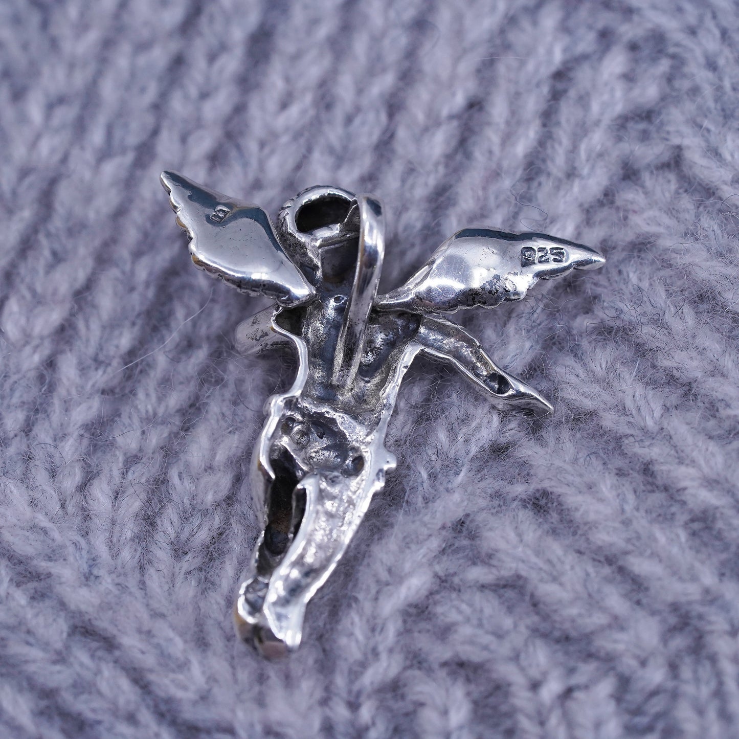 Vintage sterling silver handmade pendant, 925 Angel charm