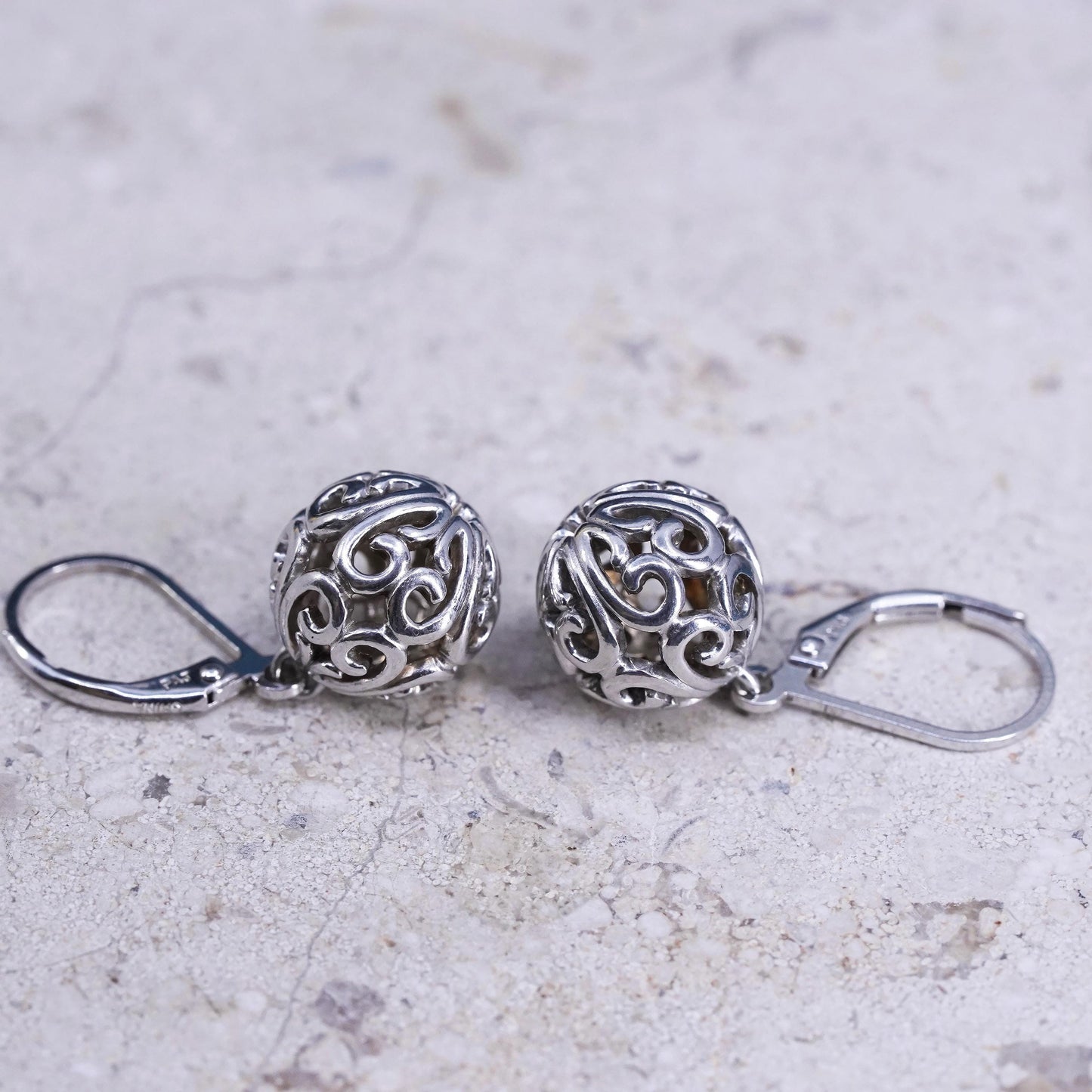 Vintage sterling silver handmade earrings, 925 silver filigree Bali beads drop