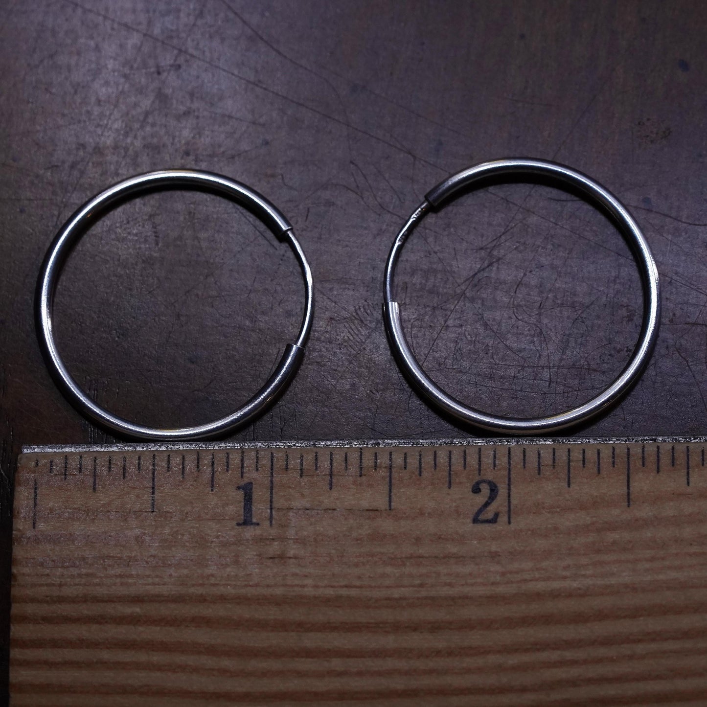 1.25”, vintage Sterling silver handmade hoop earrings, 925 huggie