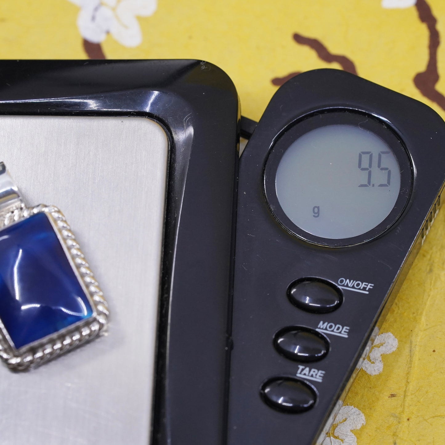 Vintage Mexico Sterling 925 silver rectangular pendant with oval blue goldstone